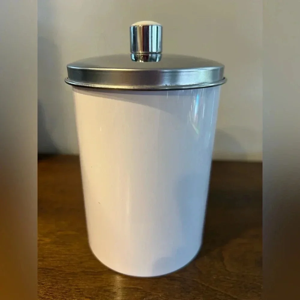 Vintage White Cylinder Canister with Lid Some Marks & Small Dimples Great Decor